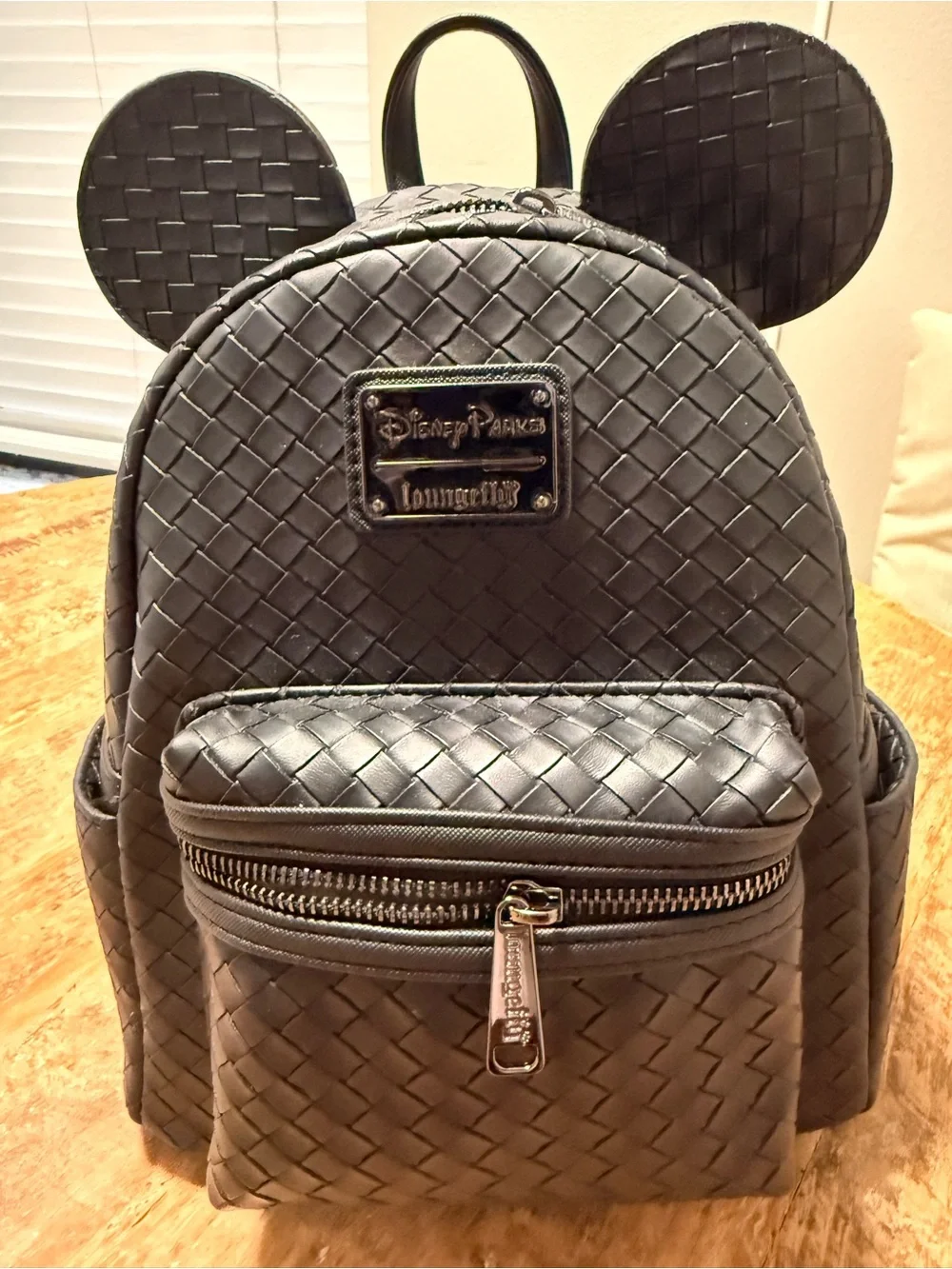NWT Disney Parks Loungefly Black Woven Mickey Ear Mini Backpack
